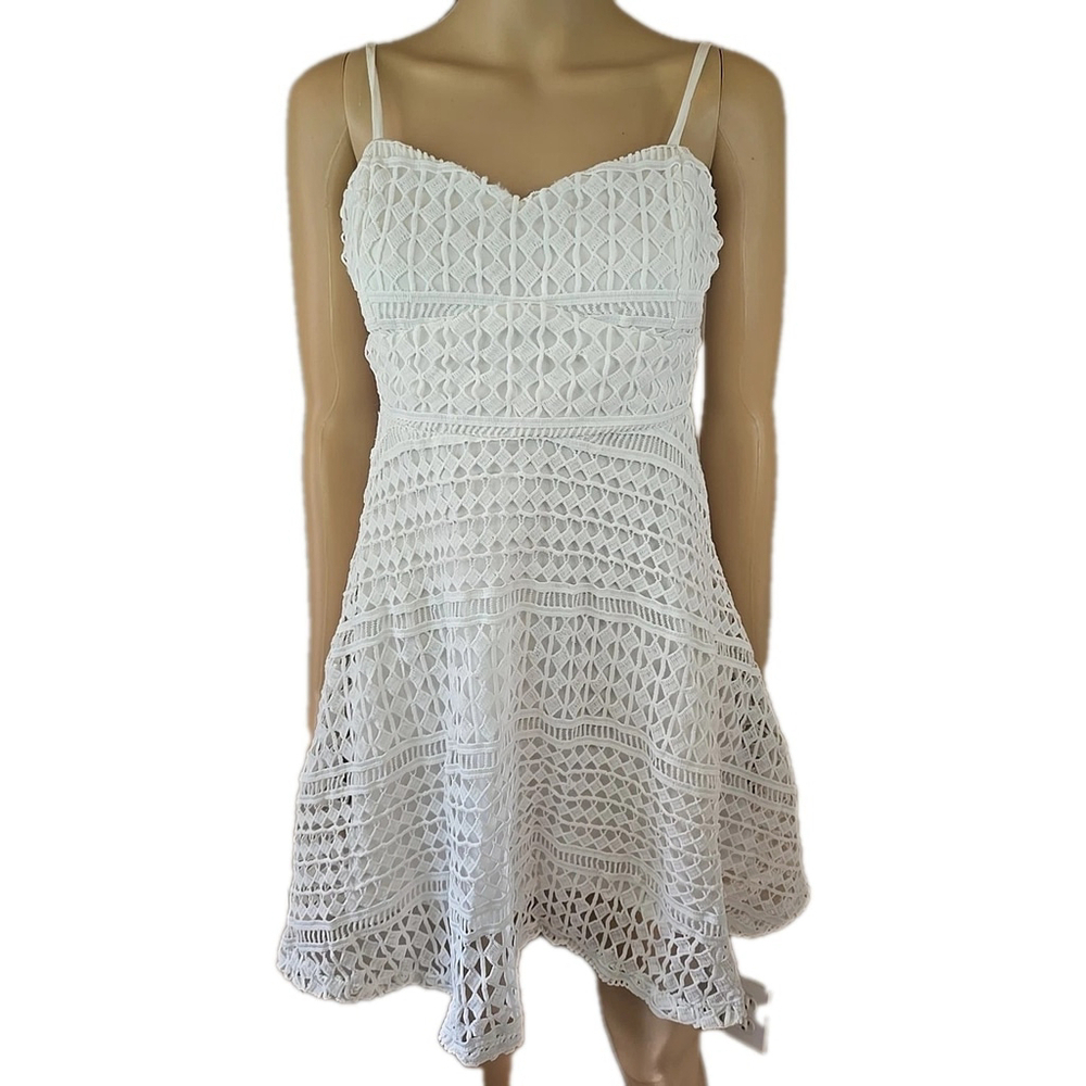Lulus Women's White Crochet Overlay Sleeveless Mini Dress Size Medium